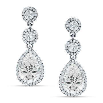 Pear Teardrop Halo Drop Dangle Earring Cubic Zirconia 925 Sterling Silver Wholesale